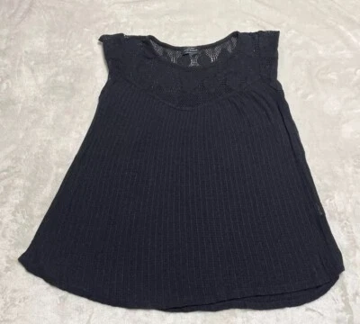 Lucky Brand Tank Top Women's Small Black Sleeveless Knit Linen Blend Blouse - Image 1 of 4