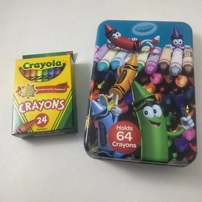 Blue Crayola Storage Tin Set With 24 Crayons Included Back to School New - Image 1 of 2