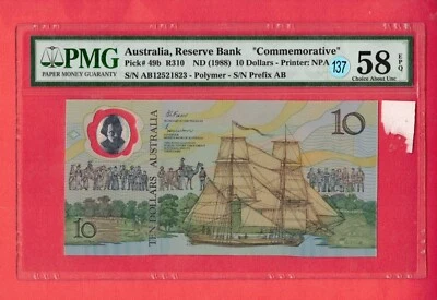 Australia Reserve Bank 10 Dollars P# 49b 1988 Commemorative PMG 58 EPQ UNC Lt137 - Image 1 of 2
