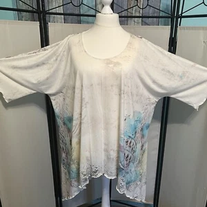 LAGENLOOK Zipfeltunika beige gemustert, ausgefallener Schnitt Gr 54 56 58 60 - Bild 1 von 6