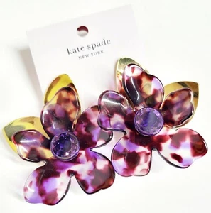 Kate Spade Petal Pushers Statement Stud Earrings Purple Gold Plated Brass New - Picture 1 of 12