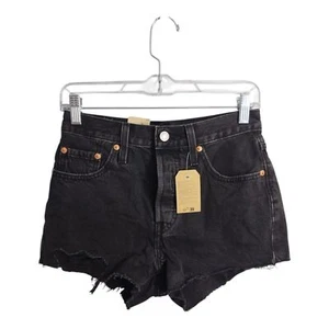 Levis 501 Button Fly High Waist Raw Hem Distressed Boho Festival Beach Short 25 - Picture 1 of 8