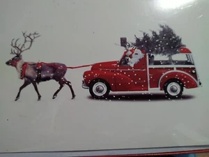 Christmas Cards Reindeer Pulling Santa's Car E3 - Picture 1 of 2