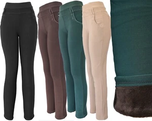 Women's Solid Classic Winter Plush Lined Thick Pants - Dressy Leggings  - Picture 1 of 10