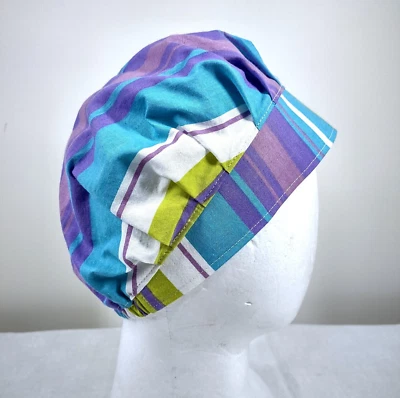 Small Scrub Cap Chemo Hat Chef Handmade Cotton Close Fit Stripe 21.5” to 31.5” - Image 1 of 4