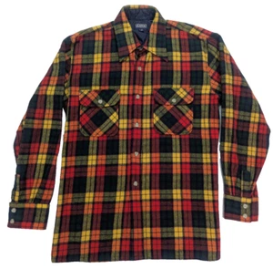 ENRO Mens Vintage 1960s Flannel Rockabilly Shirt L Loop Collar Cotton Wool Plaid - Picture 1 of 15