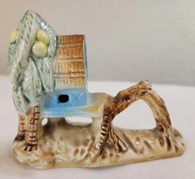 Vintage 1960's Small Mini Bamboo Hut  Palm Jungle Scene - Ceramic 4.5 inch - Image 1 of 4