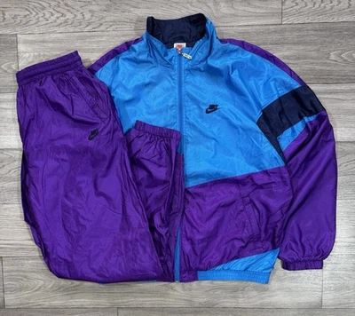 Vintage 1980’s Tracksuit Nike Sets Windbreaker Pants Purple Blue Size XL - Image 1 of 4