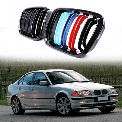 For BMW 3-Series E46 Sedan 98-2001 Front Gloss Black Kidney Grill Grille Foto 1 de 4