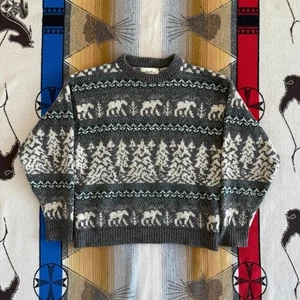 Vintage Eddie Bauer Sweater Mens Large Wool Forest Moose Crew Neck Made In USA - Picture 1 of 8
