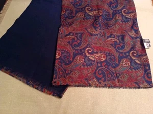 Saldarini Italy Paisley Print/Navy Silk Wool Rayon Fringe Scarf 54"× 12" - Picture 1 of 9