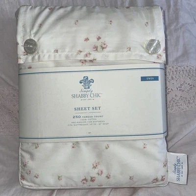 Simply Shabby Chic Rachel Ashwell Rosebud Sprinkles TWIN Sheet Set 100% Cotton - Image 1 of 4