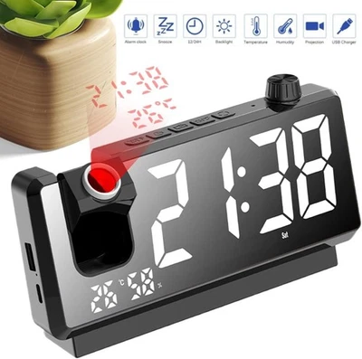 Digital Projektionsuhr Projektionswecker Wecker mit Temperatur Luftfeuchtigkeit - Bild 1 von 4
