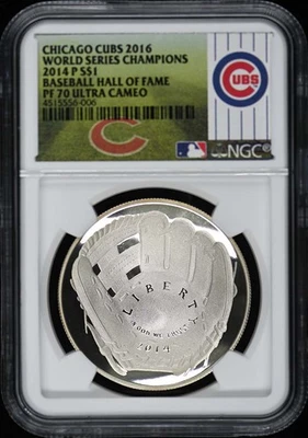 2014 P BASEBALL HALL OF FAME CHICAGO CUBS S$1 NGC PR70DCAM - Image 1 of 2