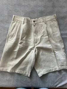 Corto Caribean Para Hombre Talla 34 Mezcla de Lino Plisado Avena Clásico Preppy Playa - Imagen 1 de 7