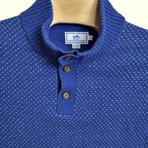 Suéter tejido Southern Tide para hombre mediano azul botón cuello falso texturizado - Imagen 1 de 9