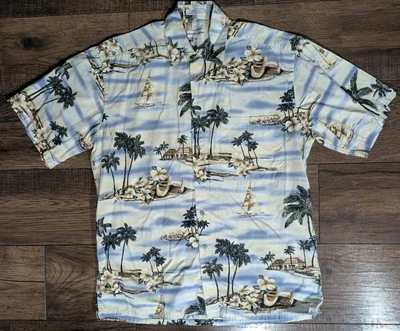 Pierre Cardin Mens Hawaiian Island Button Down Shirt Size Med Palm Trees Flowers - Image 1 of 4