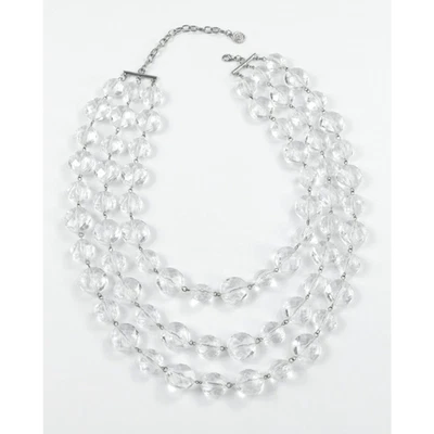Graziano Multi 3 Strand Acrylic Crystal Statement Bib Silver Tone Necklace 23" - Image 1 of 4