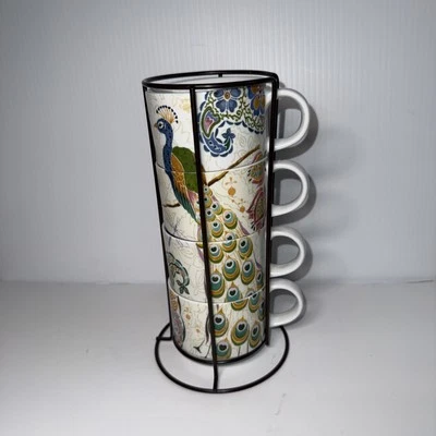 孔雀马克杯 1 号进口 4 件套带机架堆叠 — 第 1/4 张图片