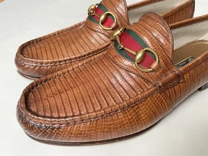GUCCI 1953 Web Stripe Horsebit Snake Lizard Skin Loafers UK 11, US 11.5 $2100 - Picture 1 of 9