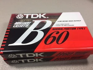 TDK B-60 Normal Position Type I BRILLIANT AUDIO CASSETTE B60 NEW Old Stock (x2)  - Picture 1 of 7
