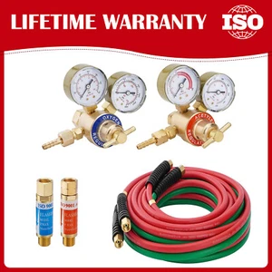 New Oxygen and Acetylene Regulator Set Welding Gas Gauges Pair w/ 1/4"×50Ft Hose - Picture 1 of 8