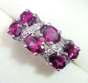 Large 9ct White Gold Rhodolite Garnet & Diamond Ring, Size N1/2 - Picture 1 of 12