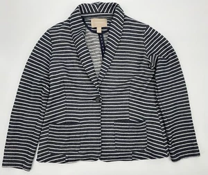 Banana Republic Women's Blue & White Striped Knit Jacket M Pockets Blazer V Neck - Picture 1 of 11
