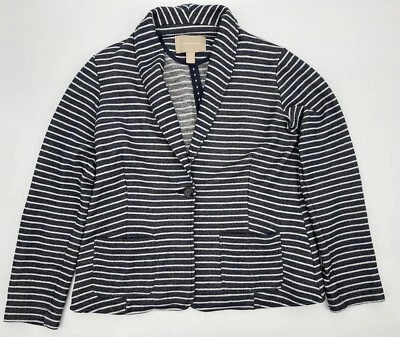 Banana Republic Women's Blue & White Striped Knit Jacket M Pockets Blazer V Neck - Image 1 of 4