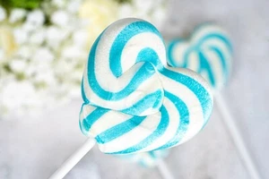 Blau & Weiß Liebe Herz Lutscher Valentinstag Geschenke Kuchen Topper Babyparty - Bild 1 von 2