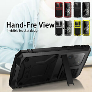 Shockproof Armor Cover For Samsung S22 S21 Note 20 Ultra Metal Glass Stand Case 