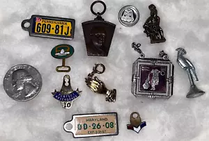 Vintage Mixed Lot Charms and Pendants (11) Auto tags, hand, sports bird bell ... - Picture 1 of 6