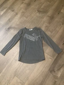 PUMA Youth Girls Size 7 8 Gray Silver Soft Pullover Crew Long Sleeve Glitter EUC - Picture 1 of 9
