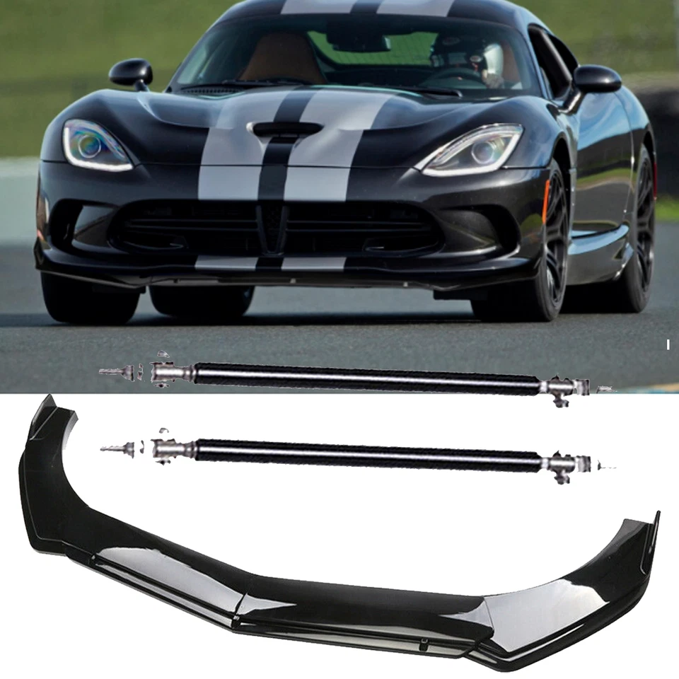 Front Bumper Lip Splitter Spoiler +Strut Rods Bar Rods For Dodge Viper 01-17 Foto 1 de 4