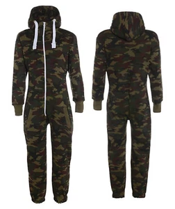 Kids Babies Army Camo Print Hooded Jumpsuit Fleece All in One Boys Fleece - Picture 1 of 4