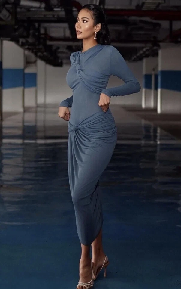 ZARA WOMAN ASYMMETRICAL SLIP MIDI DRESS TAUPE BROWN | 3265/332