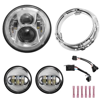 Chrome 7" LED Headlight + 4.5 Passing Light For Harley Electra Glide Road King - Image 1 of 4