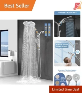 Dual Filtered High Pressure Shower Head Combo, Adjustable, Handheld & Rainfall - Picture 1 of 9