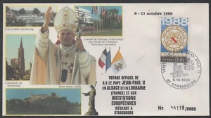 PAPE JEAN-PAUL II  STRASBOURG /1988 ENVELOPPE ILLUSTREE NUMEROTEE - Picture 1 of 1