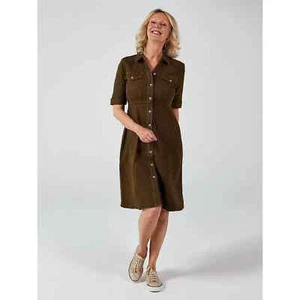 Elbow Sleeve Button Up Stretch Denim Dress by Nina Leonard Olive Size Medium - Picture 1 of 1