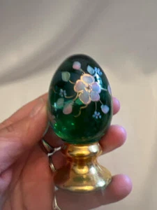 Fenton Glass Aqua Blue Teal Hand Painted Egg On Pedestal Signed - Picture 1 of 3