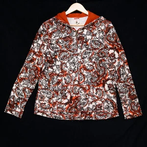 Oleg Cassini Women's Orange Paisley Ribbed Zip Hoodie Sweatshirt - Size Medium - Picture 1 of 4
