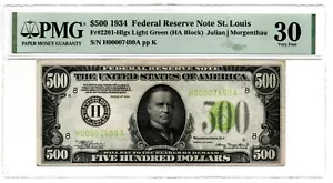 Fr. 2201-H 1934 Light Green Seal Federal Reserve Note. PMG Very Fine 30 - Picture 1 of 2