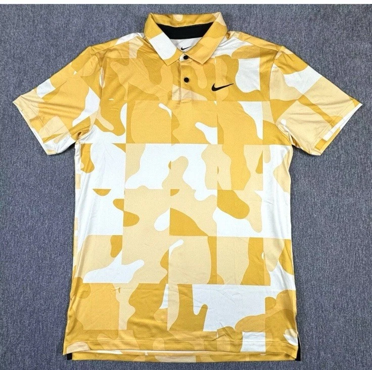 Nike Dri-Fit DR5310-113 Camouflage CAMO Yellow White Polo Golf Shirt Men's XL