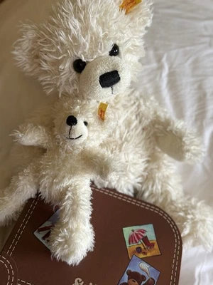 2 X Steiff Teddybär Lotte 18 cm Weiß Pluschtier mit Koffer - Bild 1 von 4