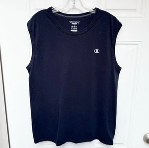 Champion Sleeveless Tshirt Size L Navy Logo Crew Neck Muscle Tee - Picture 1 of 7