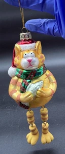 Decorazione natalizia gatto tabby arancione e giallo in vetro soffiato con gambe articolate  - Foto 1 di 10