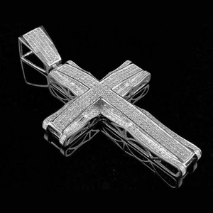 2Ct Lab Created Diamond Women's Cross Pendant Charm 14K White Gold Plated Silver - Picture 1 of 4