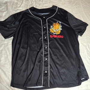 Garfield the Cat Baseball Style Jersey Shirt Men’s Size 4x Button Down black - Picture 1 of 5