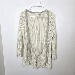Coldwater Creek Cream Thick Knit Beachy Boho Neutral Linen Blend Cardigan Sz XL - Picture 1 of 7
